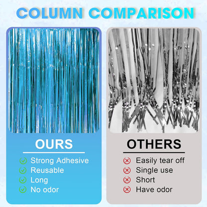 3 Pack 3.3 x 8.2 ft Retro Blue Foil Fringe Backdrop Curtains, Tinsel Streamers Party Decorations, Fringe Backdrop, Door Shimmer for Retro Theme Party