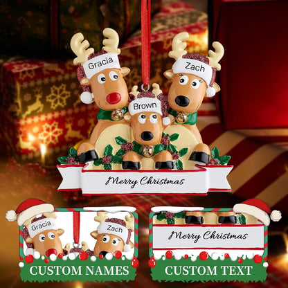 Personalized Christmas Ornaments 2025, Custom Reindeer Family Ornaments for Trees with Names, Handcrafted Christmas Deer Decorations for 2-8 Members, Meaningful Xmas Family of 3