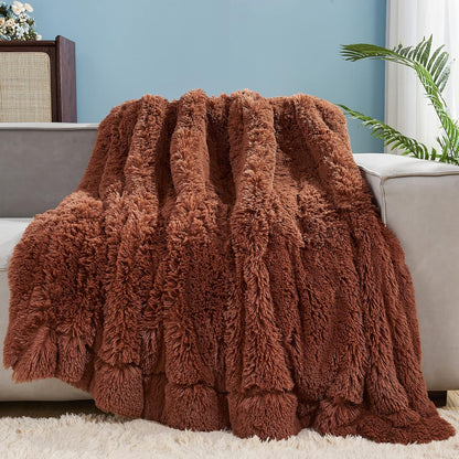 GONAAP Fuzzy Faux Fur Throw Blanket Coffee Super Soft Cozy Plush Fuzzy Shaggy Blanket for Couch Sofa Bed (Coffee, Throw(50"x60"))