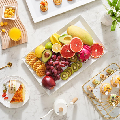 MIECOO Large Serving Platters, 18.5" x 11.5" White Serving Trays Set, Rectangular Porcelain Plates for Party, Wedding, Birthday, Entertaining, Food, Appetizer, Fruit, Sushi, Dessert, Set of 2