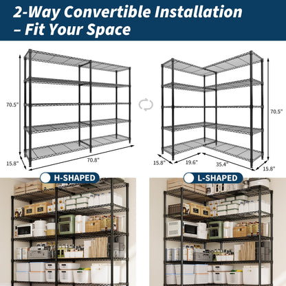 MilleLoom 5-Tier Metal Storage Shelves, Heavy Duty Wire Rack Shelving Unit for Garage Kitchen