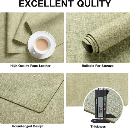 Chrysameld Vinyl Placemats Set of 6 - Faux Leather 100% Waterproof Oil-Proof Wipeable PU Place Mats, Heat Resistant Anti Slip Reversible Table Mats for Indoor & Outdoor Use,(17×12Inch, Sage Green)