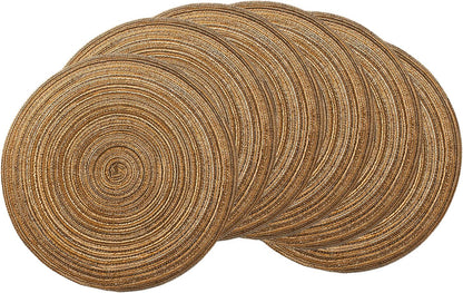 AHHFSMEI Round Braided Placemats Set of 6 Round Table Mats for Dining Tables Natural Woven Heat Resistant Place mats 15 Inch (Brown)