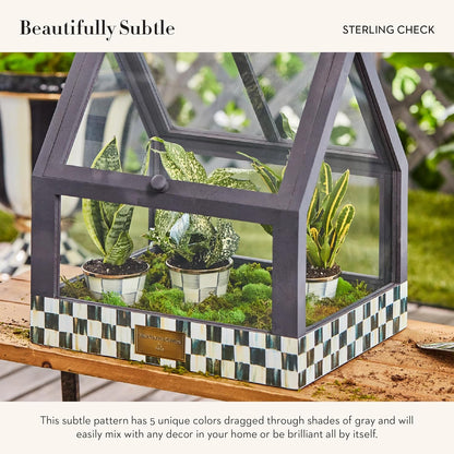 MACKENZIE-CHILDS Enamel Herb Pots, Small Plant Pots for Herbs or Flowers, Set of 3, Gray-and-White Sterling Check