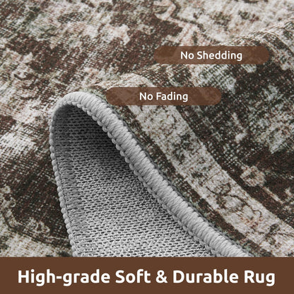 AMOAMI-6FT Round Rug-Rugs for Living Room-Vintage Soft Brick/Brown Rugs for Bedroom-Non Slip Circle Rug-Machine Washable Rug for Dining Room Living Room Bedroom Office Under Table