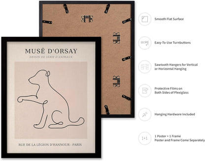 Poster Master Vintage Poster - Retro One Line Dog Drawing Print - Dog Art - Minimal Gift for Men, Women, Animal Lover - Abstract Wall Decor for Home, Office, Bedroom, 16x20 Black Framed