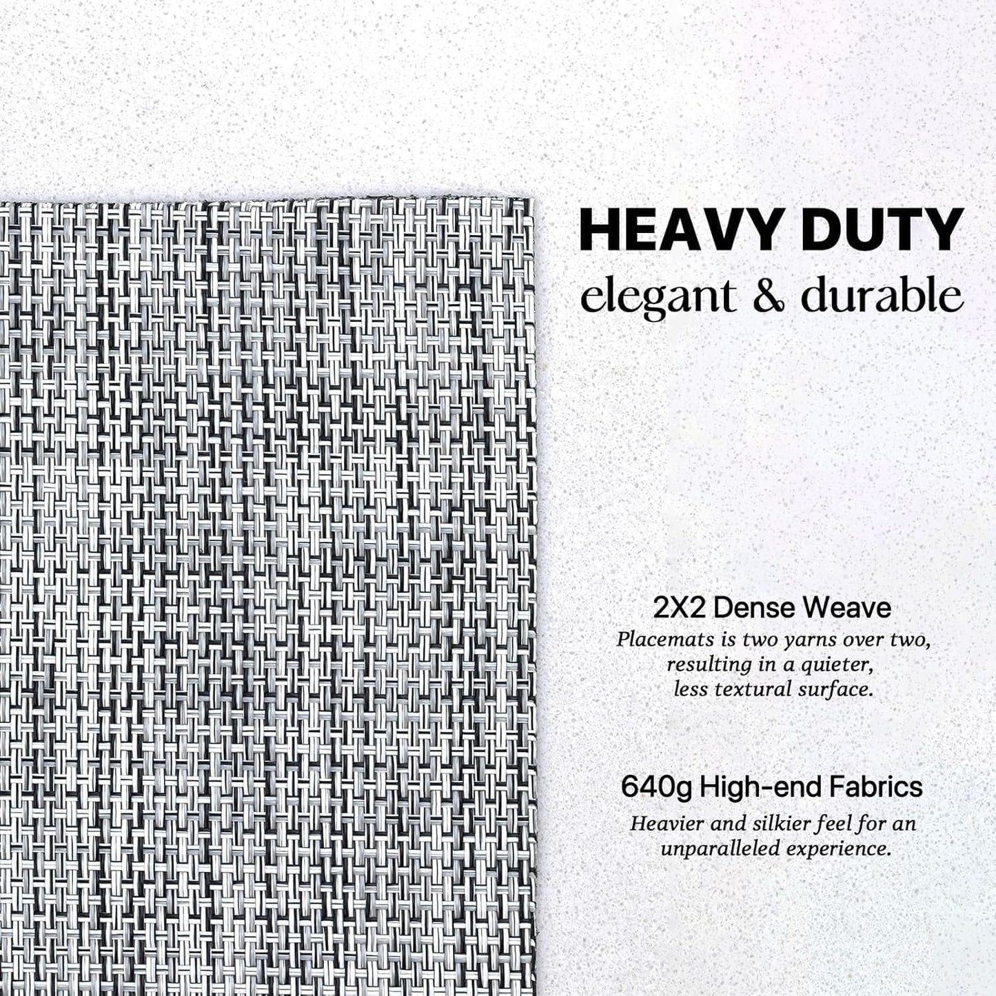 LEXMORE Placemats Set of 4 Vinyl/Plastic Woven Place Mats for Kitchen Table Indoor/Outdoor Washable Placemat Wipeable Dining Table Mats(A-Gray)