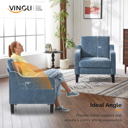 VINGLI Mid Century Modern Accent Chair Set of 2,Navy Blue Chenille Chairs for Living Room Upholstered Armchair with Scooped Arms for Bedroom,Apartment,Studio,Office,Waiting Room