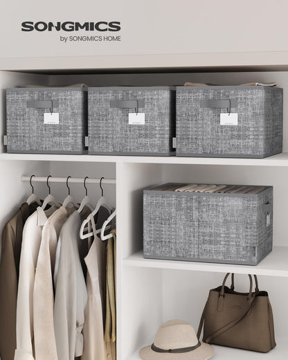 SONGMICS Storage Baskets, Set of 3, Foldable Closet Organizer for Shelves