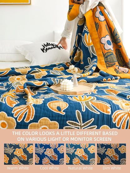 Boho Throw Blanket for Bed - 100% Pure Cotton Ultra Soft Rustic Quilt - Farmhouse Decor Bed Blankets, All Season Rustic Throw for Sofa Couch Chair(91''x 98'', Floral)