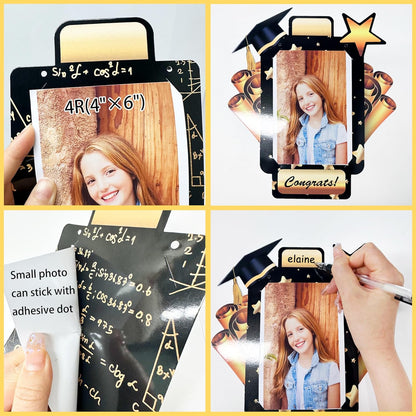 pinkblume Graduation Party Decorations Black and Gold Grad Photo Banner Congrats Grad Photograph Bunting Garland for 2025 Graduation Celebration Party Decorations Supplies