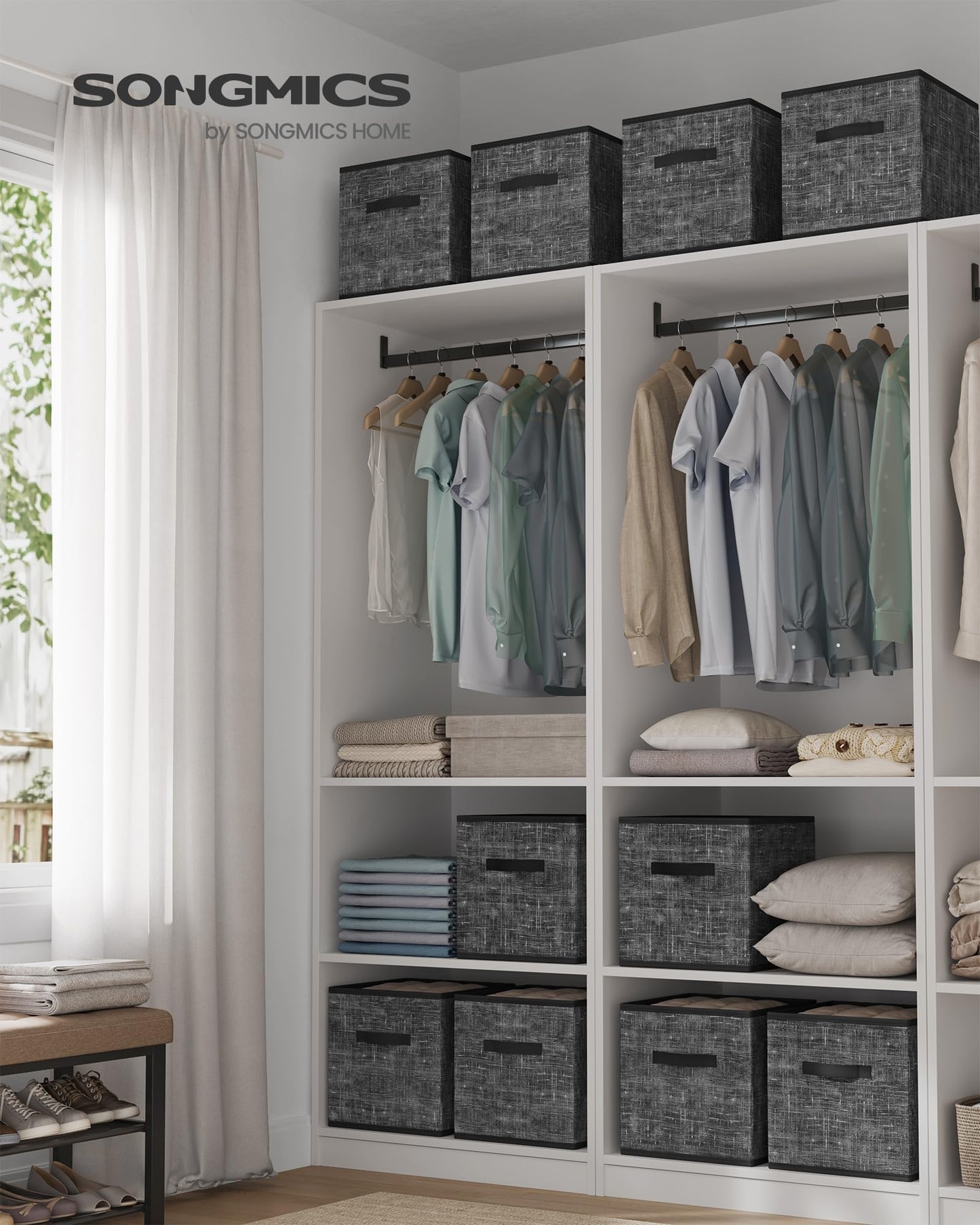 SONGMICS Storage Cubes, Set of 10, 13-Inch Foldable Closet Organizers