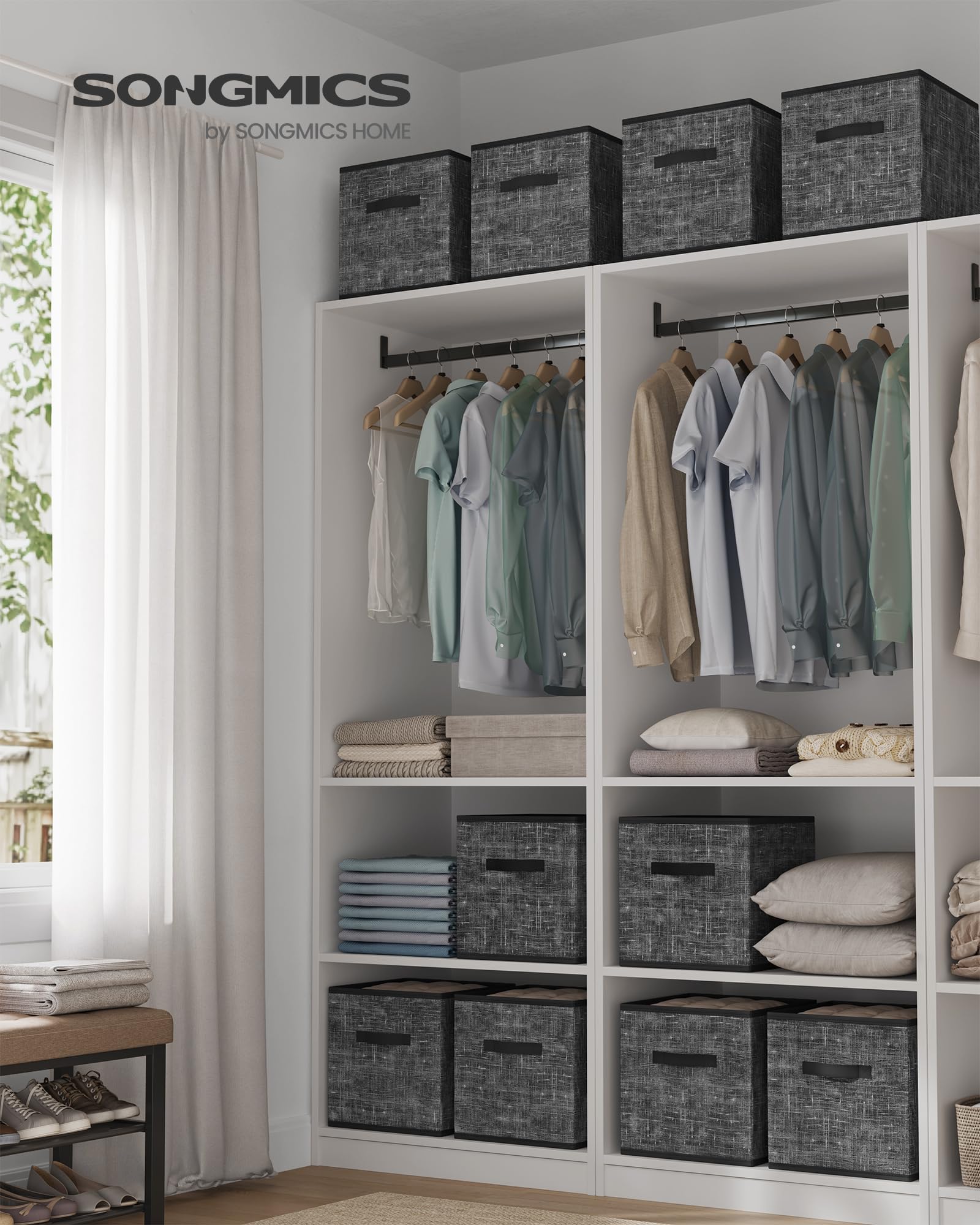 SONGMICS Storage Cubes, Set of 10, 13-Inch Foldable Closet Organizers
