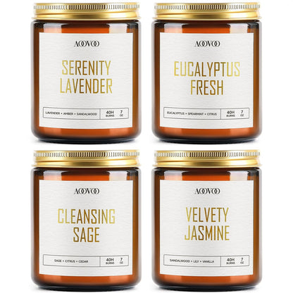 AOOVOO Candle Set - 4PC Scented Candles, 28 oz Soy Candles, Soy Candle for Home Scented, Sage/Jasmine/Eucalyptus/Lavender