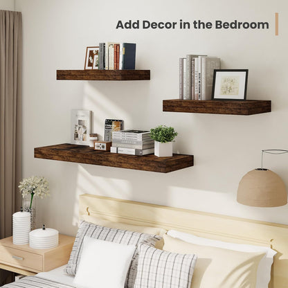 Heimlove 12" Deep Floating Shelves, 36 x 12 Inch Wall Mounted Long Floating Shelf with Invisible Brackets, for Home Decor, Bedroom, Kitchen, Living Room, Bathroom - 2 Pack, Rustic Brown