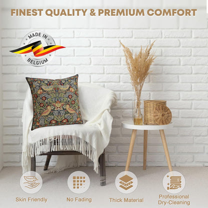 Charlotte Home Furnishings Throw Pillow Covers 16x16 in, Blue Strawberry Decorative Couch Pillow Covers, Boho European Tapestry Cushion Cases, Living Room Cozy Home Decor, Jacquard Woven Soft Cotton