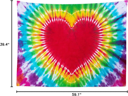 Loccor Colorful Tie Dye Tapestry Rainbow Heart Tie Dye Watercolor Wall Hanging Abstract Hippie Wall Decor LBGT Party Supplies Home Bedroom Living Room Decor W60 x H40 inches