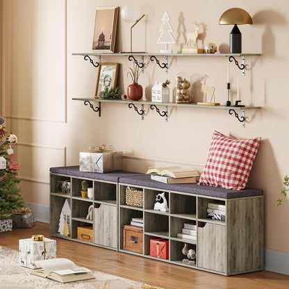 DINZI LVJ Long Wall Shelves, 47.3 Inch Large Floating Shelves Set of 2, Wide Display Shelf Wall Mounted with Brackets, Easy Hanging for Living Room, Toilet, Office, Bedroom, Gray Wash