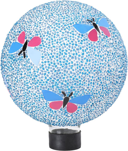 Gazing Ball 8 Inch Butterfly Glass Mosaic Garden Globe Outdoor Gazing Globe Yard Ornament for Garden Yard Home Lawn Outdoor Decoration Gift for Women (Not Solar Powered)
