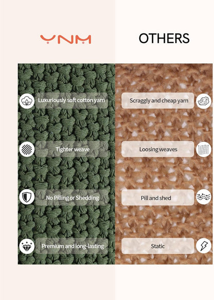 YnM Chunky Cotton Knit Throw Blanket, Cable Knit Throws for Bed Couch Sofa, Comfy & Relaxing, Decorative Piece for Farmhouse Modern Boho Rustic Scandinavian Chic Vibe, Pine Green 80x87 Inches