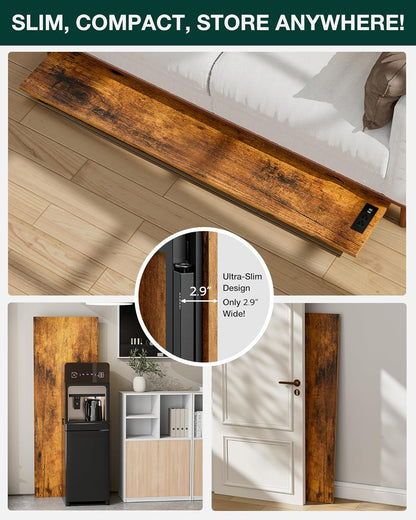 Frylr Small Folding Computer Desk – 55.1 Inch Portable Table for Craft and Study, Lightweight Desk for Small Spaces, Foldable Laptop Table Built-in AC/USB Outlets for Convenience, Rustic Brown