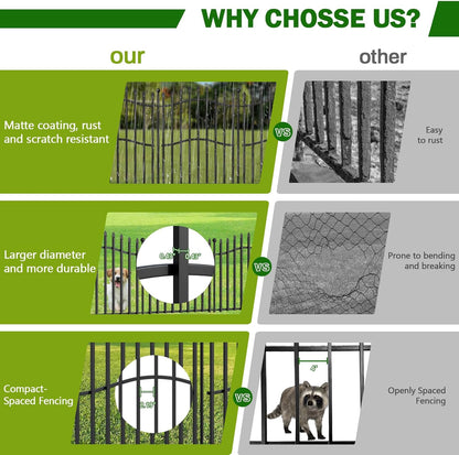 10 Panels No Dig Garden Decorative Fence with Gate - 24in H x 22.5ft L, Heavy-Duty Square Tube Animal Barrier, Rustproof Dog Fence for Outdoor Yard & Patio Protection