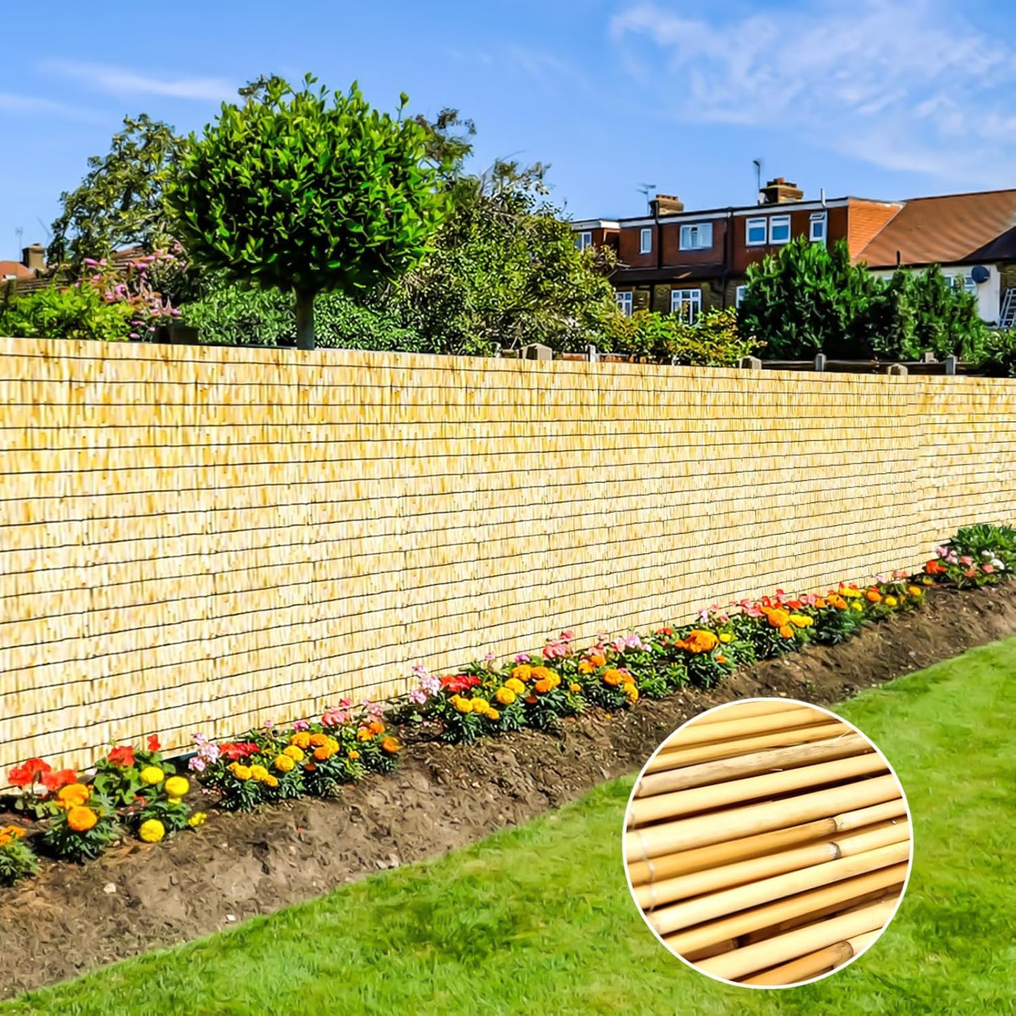 Bamboo Reed Fencing, Natural Reed Fence Rolls 4 Feet High, Decorative Bamboo Privacy Curtains for Patio Garden Balcony Backyard Outdoor, 4 x 16 FT