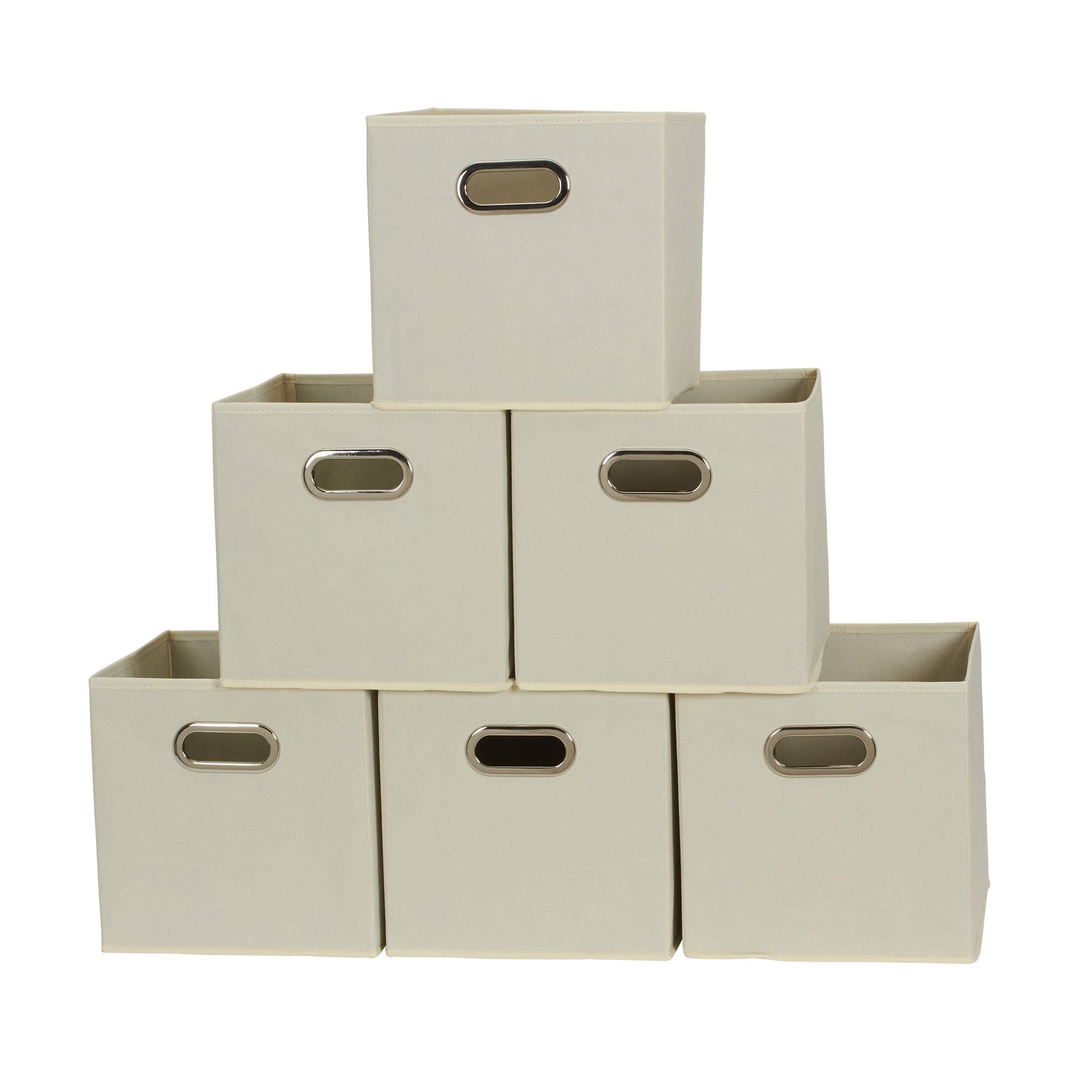 Fabric Storage Bins 6 Piece Set, Strong Poly-Woven Fabric, Sturdy Chipboard Sides, Grommet Front