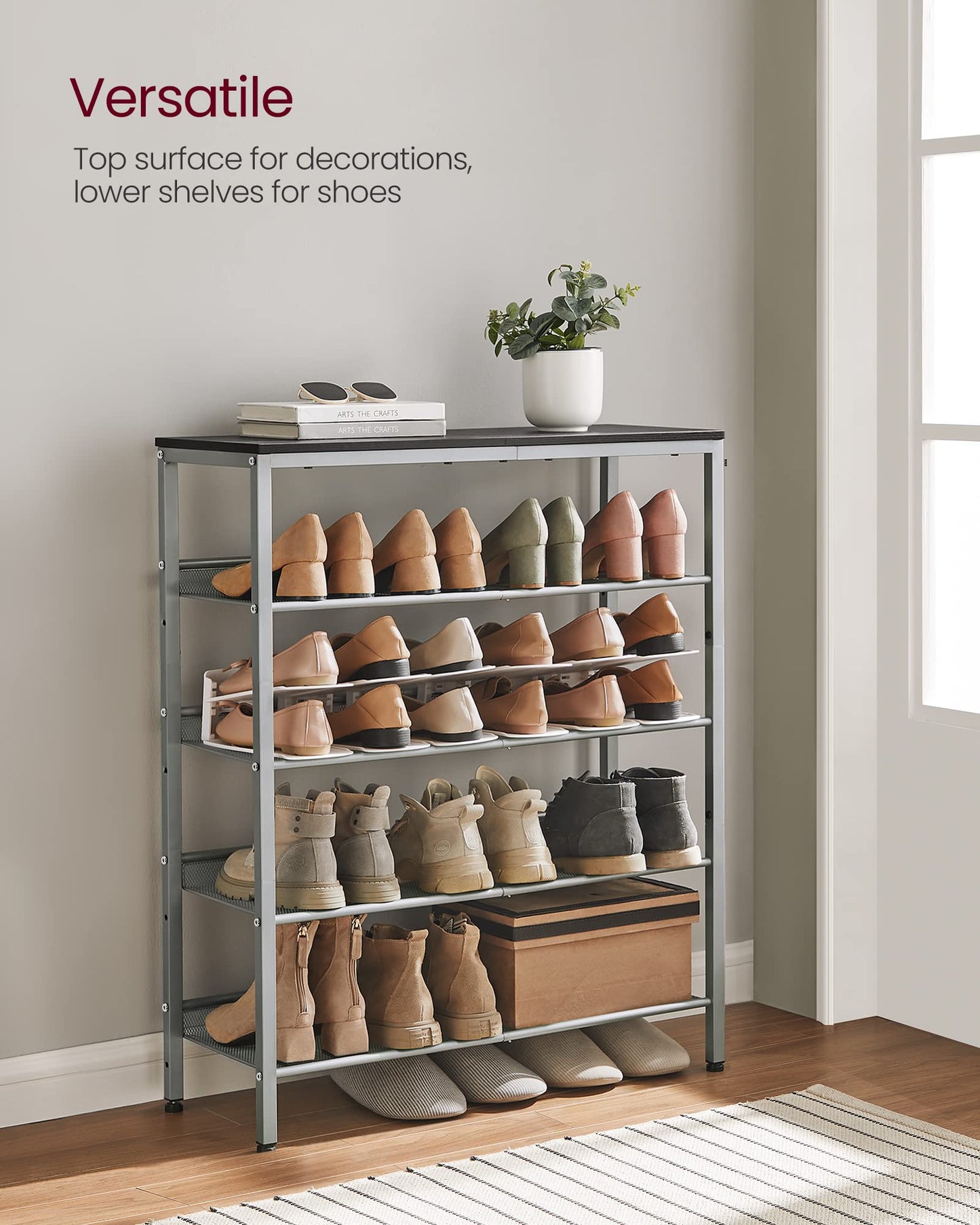 VASAGLE Shoe Rack for Entryway, Freestanding, Adjustable, Industrial