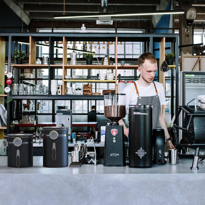 Coffee Canister with Scoop,Date Tracker 304 Stainless Steel Airtight Container One-Way CO2 Valve for Coffee Beans,Tea,Sugar,Kitchen Storage (Black, 22oz)