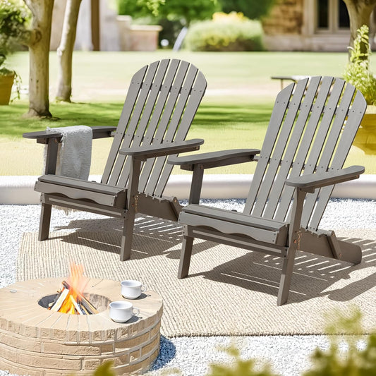 Idzo Outdoor Adirondack Chair Set of 2, Pre-Assembled Backrest, Patio Furniture Set, Outdoor