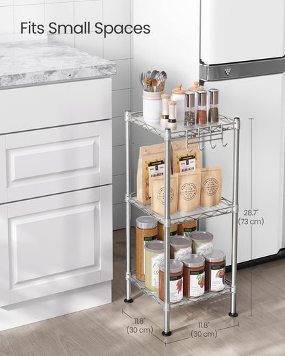 SONGMICS Storage Shelf, Bathroom Shelf, 3-Tier, Silver and Translucent