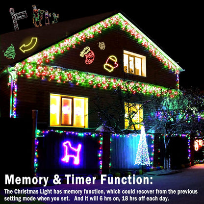 KNONEW 99ft 1216 LED Christmas Lights Outdoor Decorations with 228 Drops, 8 Modes Curtain Fairy Light, Clear Wire LED String Light Decor for Wedding Party Christmas (Red and Green)