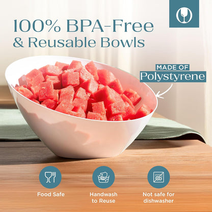 Posh Setting - White Plastic Serving Bowls for Party - Angled, Disposable, Chip & Candy Bowls - 54 OZ, 5 Pack