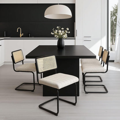 Natural Rattan Dining Chairs Set of 4, Modern Kitchen Chairs with Solid Wood Back, Upholstered Cesca Side Chairs with Comfy Linen Cushion