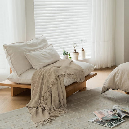 lifein Throw Blanket for Couch, Soft Boho Decor Bed Throw,Cozy Beige Knitted Chenille Small Farmhouse Lightweight Throw for Spring(Beige,50 * 60")