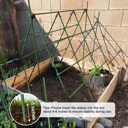 Garden Stakes 60 Pack, 16 Inch Each, DIY 3ft 4ft 5ft 6ft 7ft Sturdy Steel Plant Stakes with 50 Connectors, 30 Rotatable Clips, 10 A-Type Connecting Pipe and 164 Feet Twist Tie for Climbing Plants