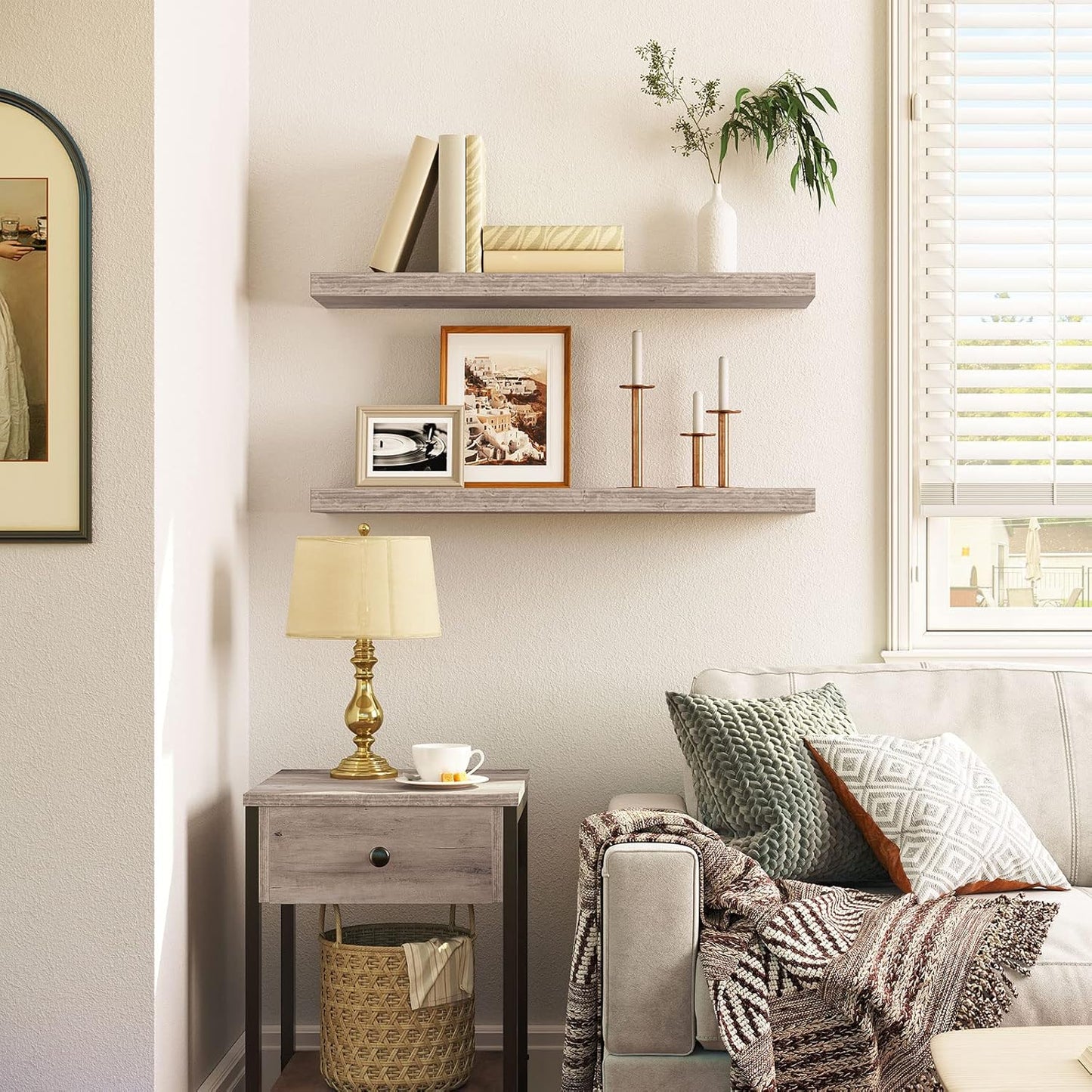 HOOBRO Floating Shelves for Wall, Wall Mounted Shelf Set of 2, 31.5" Hanging Shelf with Invisible Brackets, for Wall in Bathroom, Bedroom, Toilet, Kitchen, Living Room, Office, Greige BG80BJP201