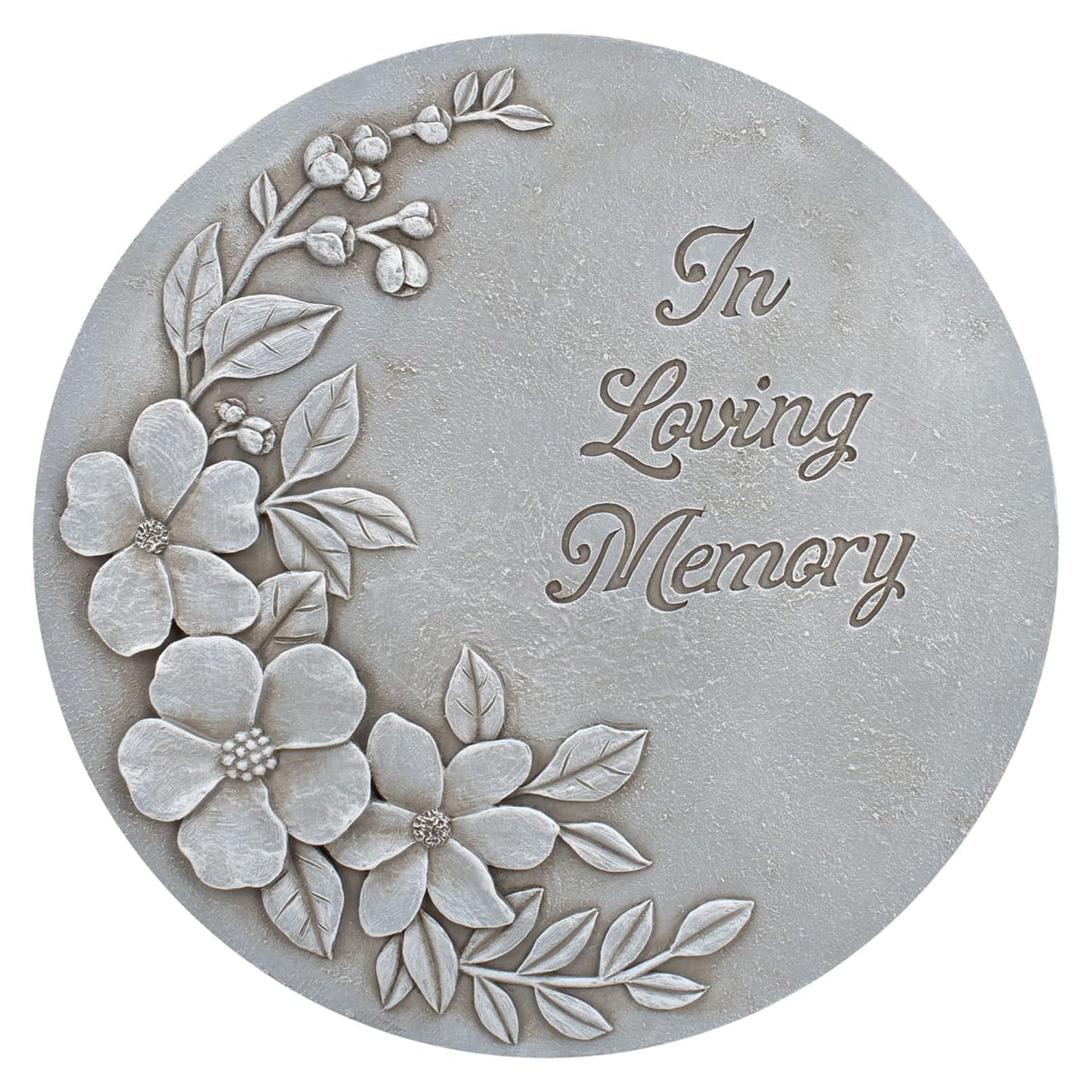 NAT & Jules Flower Blossom and Bud Floral Spray Dimensional Indoor Outdoor 12 inch Round Cast Resin Decorative Garden Stepping Stone, Patio, Walkway Sculpture Yard Art, in Loving Memory Stone Grey