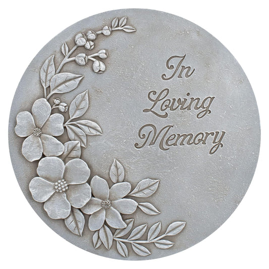 NAT & Jules Flower Blossom and Bud Floral Spray Dimensional Indoor Outdoor 12 inch Round Cast Resin Decorative Garden Stepping Stone, Patio, Walkway Sculpture Yard Art, in Loving Memory Stone Grey