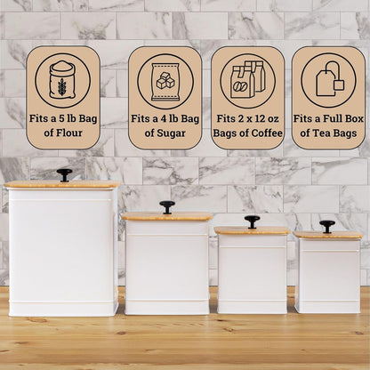 Kitchen Canisters for Countertop Set of 4 with Customizable Chalkboard Labels & Marker Pen - Big Iron Kitchen Canisters with Airtight Lids - Canisters Sets for the Kitchen - White Kitchen Canister Set