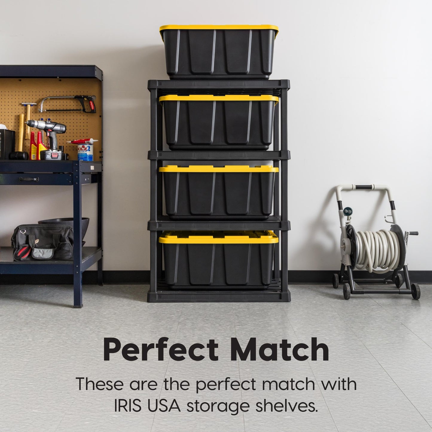 IRIS USA 4-Pack 27 Gal Heavy Duty Storage Tote Bins with Lids, Black/Yellow