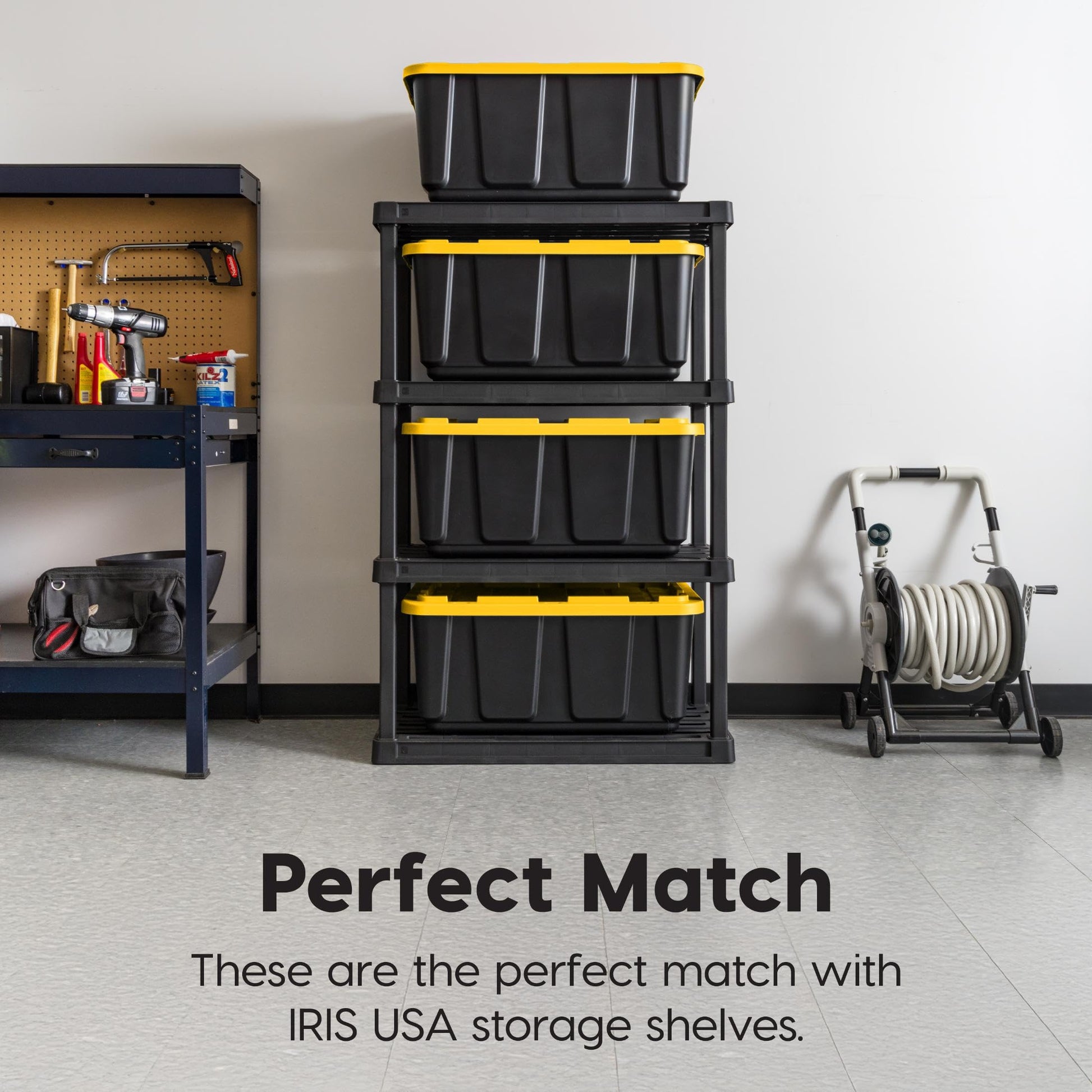 IRIS USA 4-Pack 27 Gal Heavy Duty Storage Tote Bins with Lids, Black/Yellow