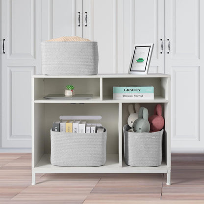 Cotton Rope storage Basket Bins Woven Basket for Organizing Shelves 14.5X9.5X9.3“ Rectangle Decorative Baskets For storage Clothes Toys Books Towels Square Wicker Nursery basket organizer 3 pack grey