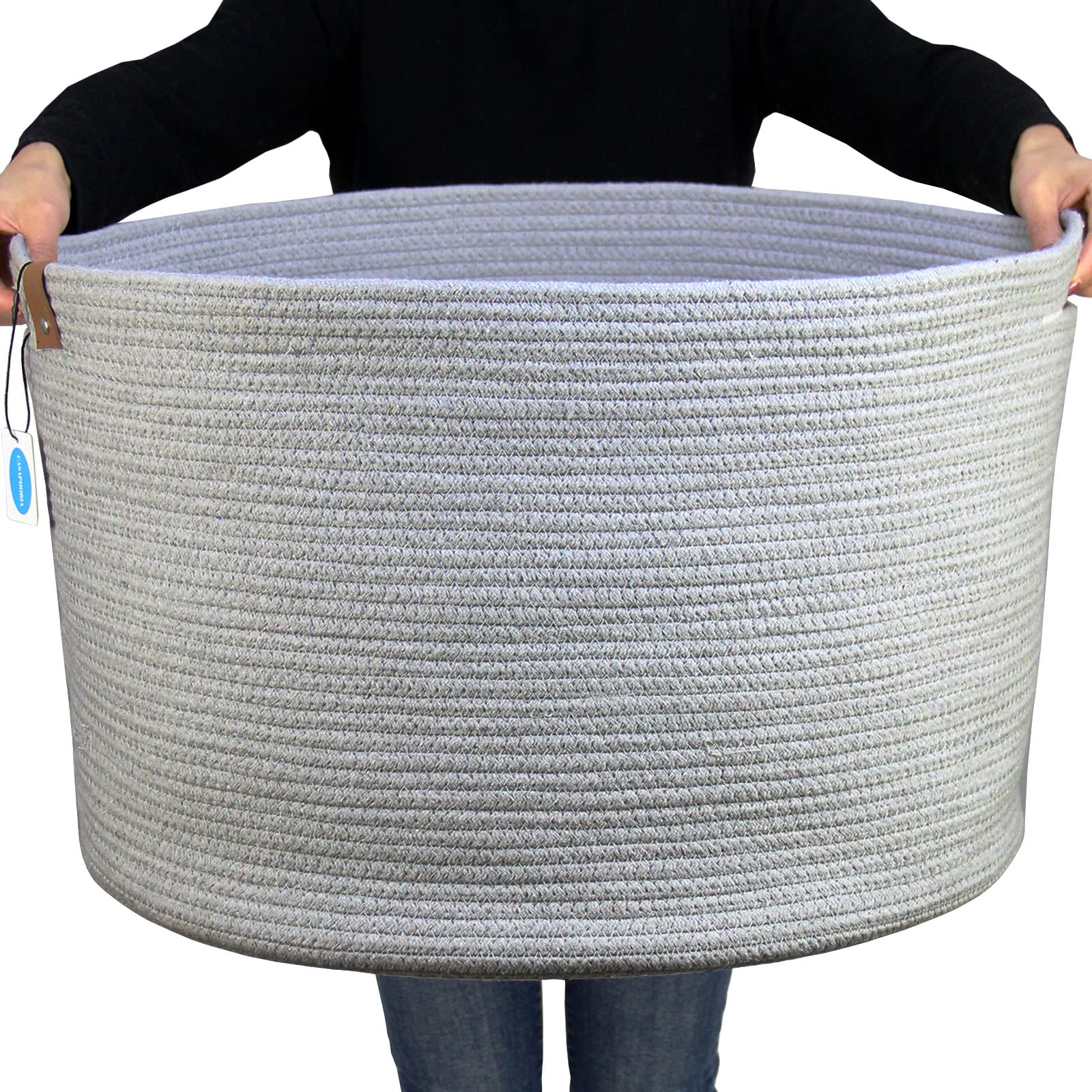 Casaphoria XXXLarge Cotton Rope Basket for Living Room - Woven Storage Basket with Handle for