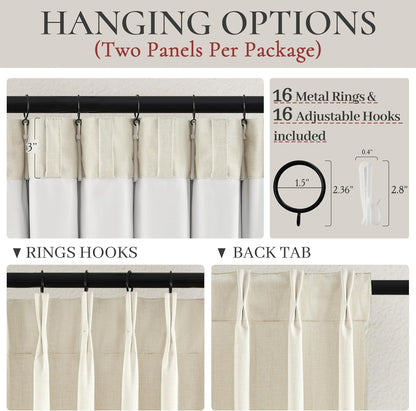 Room Darkening Cream Linen Curtains 90 Inches Long for Living Room, Neutral Pinch Pleated Blackout Heavy Curtain Insulated Privacy for Bedroom 2 Panels Set Floor to Ceiling Window Drapes 40"W x 90"L