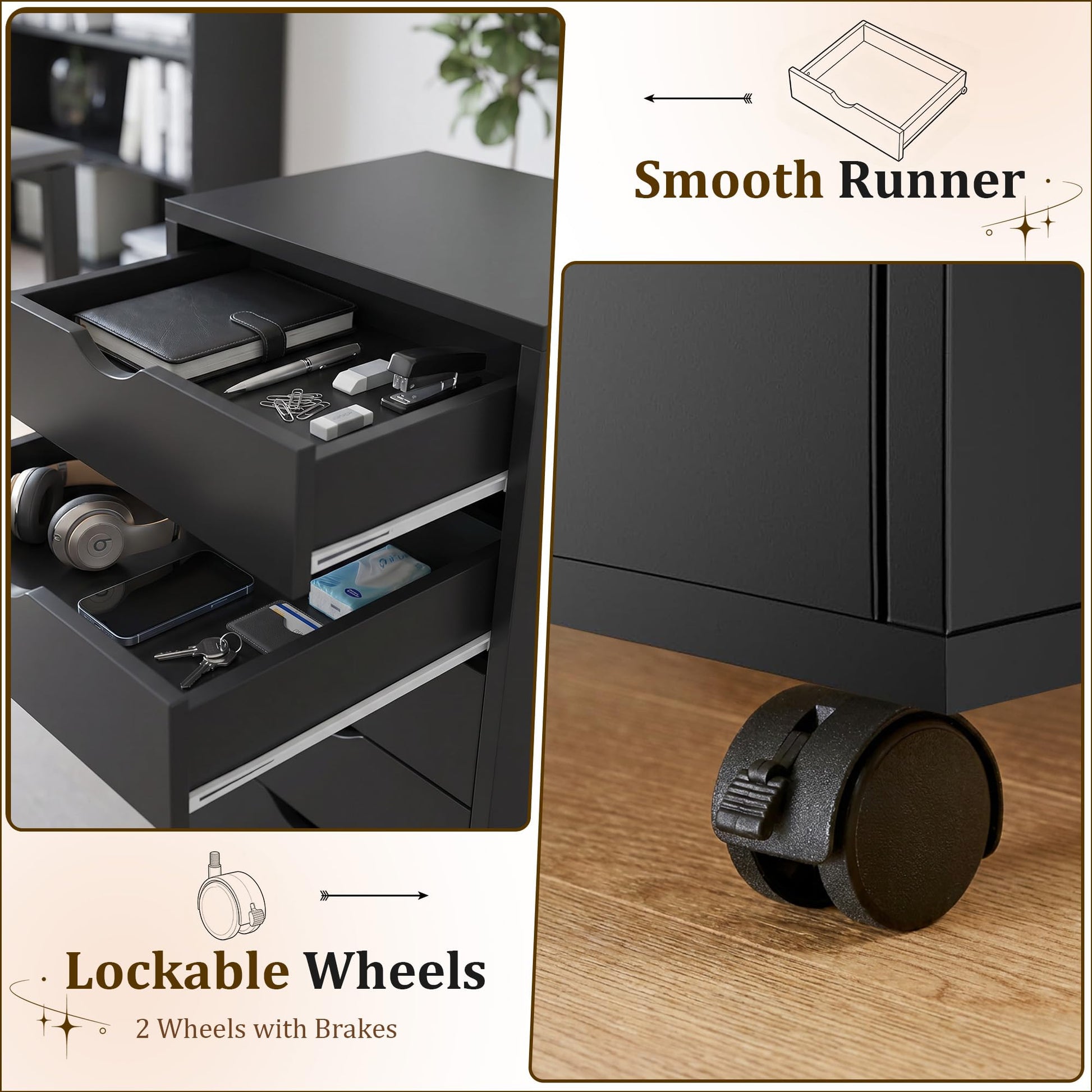 7 Drawer File Cabinet, Storage Drawers with Wheels for Home Office