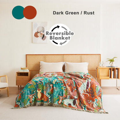 MSGKV Throw Blanket for Couch Cotton Muslin Breathable Animals Blanket 50"x60" Sofa Chair Blankets for All Seasons Lightweight Farmhouse Blankets Home Decor