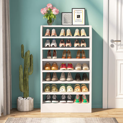 Tribesigns Shoe Rack, 8-Tier Tall Shoe Shelf, Wooden Shoe Storage Cabinet, White