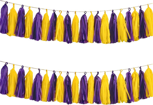 Purple Yellow Paper Tassel, 20 Pack, Party Decorations for Birthday, Baby Shower, Sprot